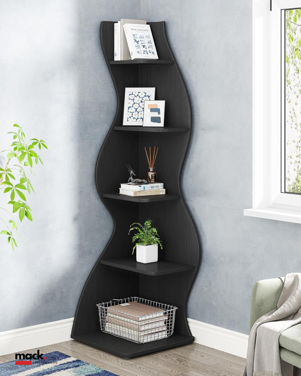 Modern 5-Tier Wall Corner Bookshelf