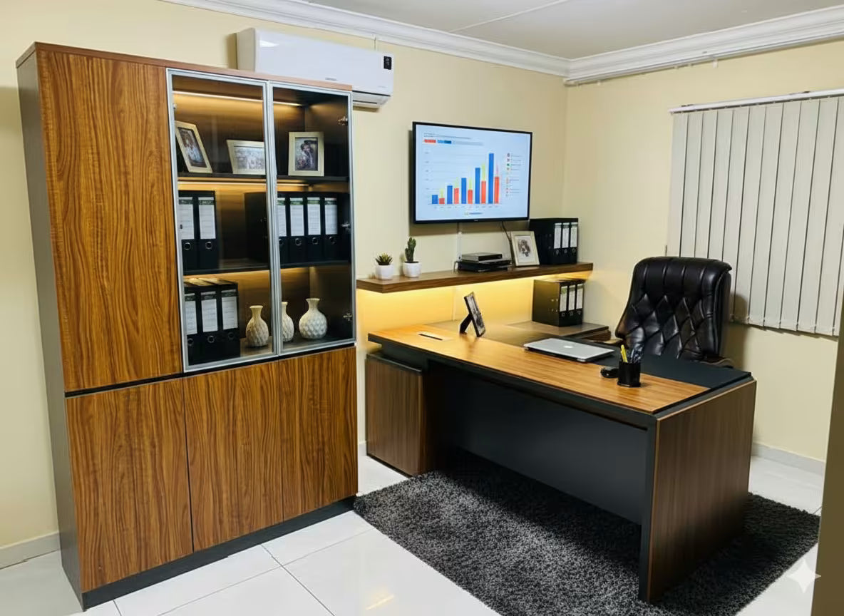 Mack Office & Home Furniture-Afton 2 Executive Desk, Leroy Office Chair & Arto 4 Storage Cabinet