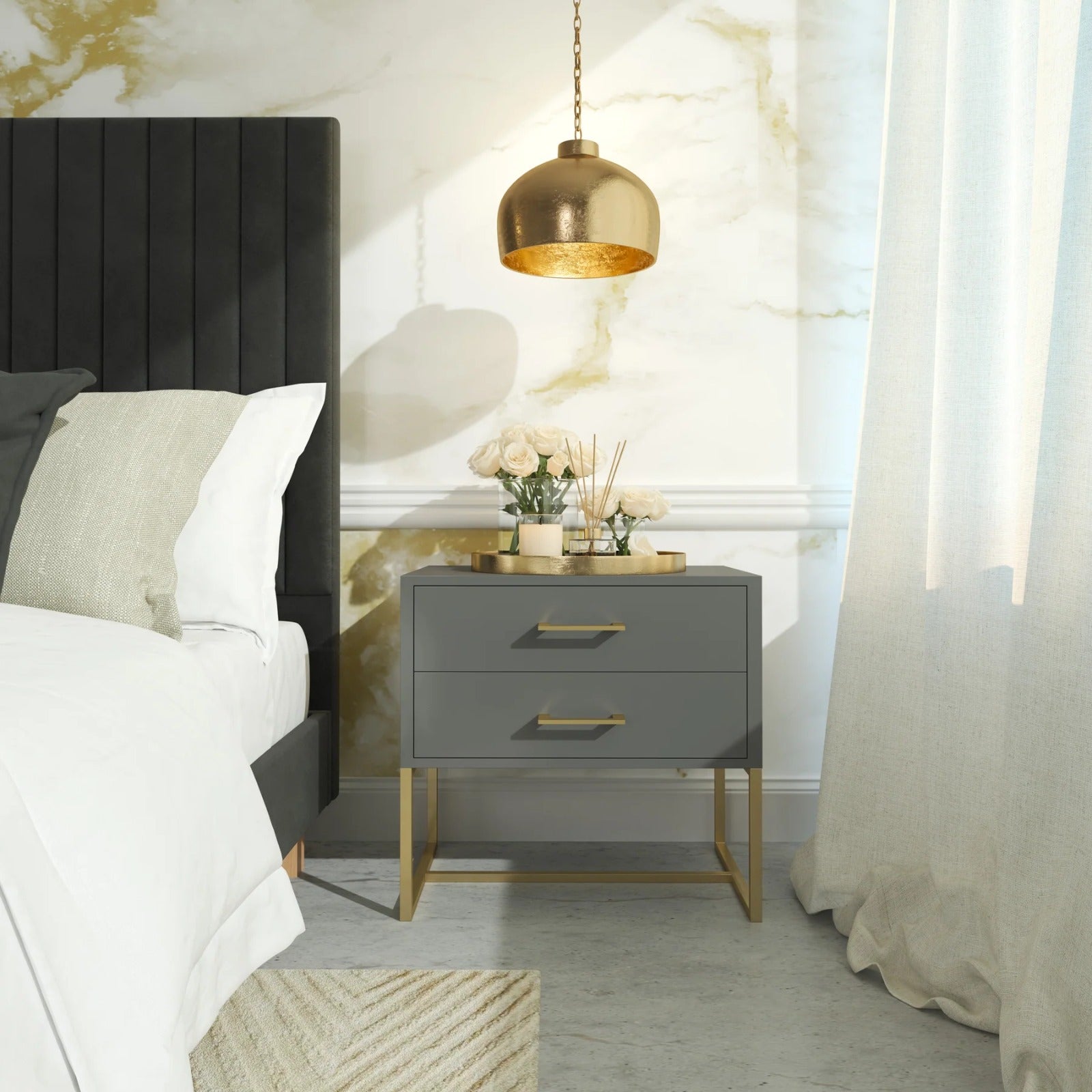 Bedside Pedestal Lilo Satin-Dark Grey